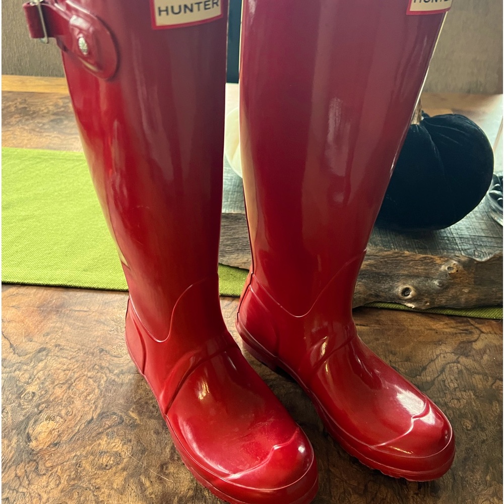 Tall Hunter rain boots.